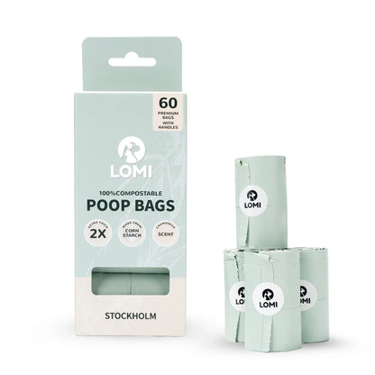 100% Compostable Poop Bags with Handles | 4 Rolls