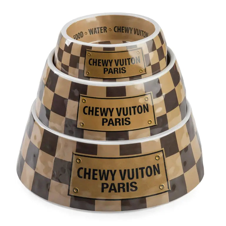 Chewy Vuiton Dog Bowl - Checker