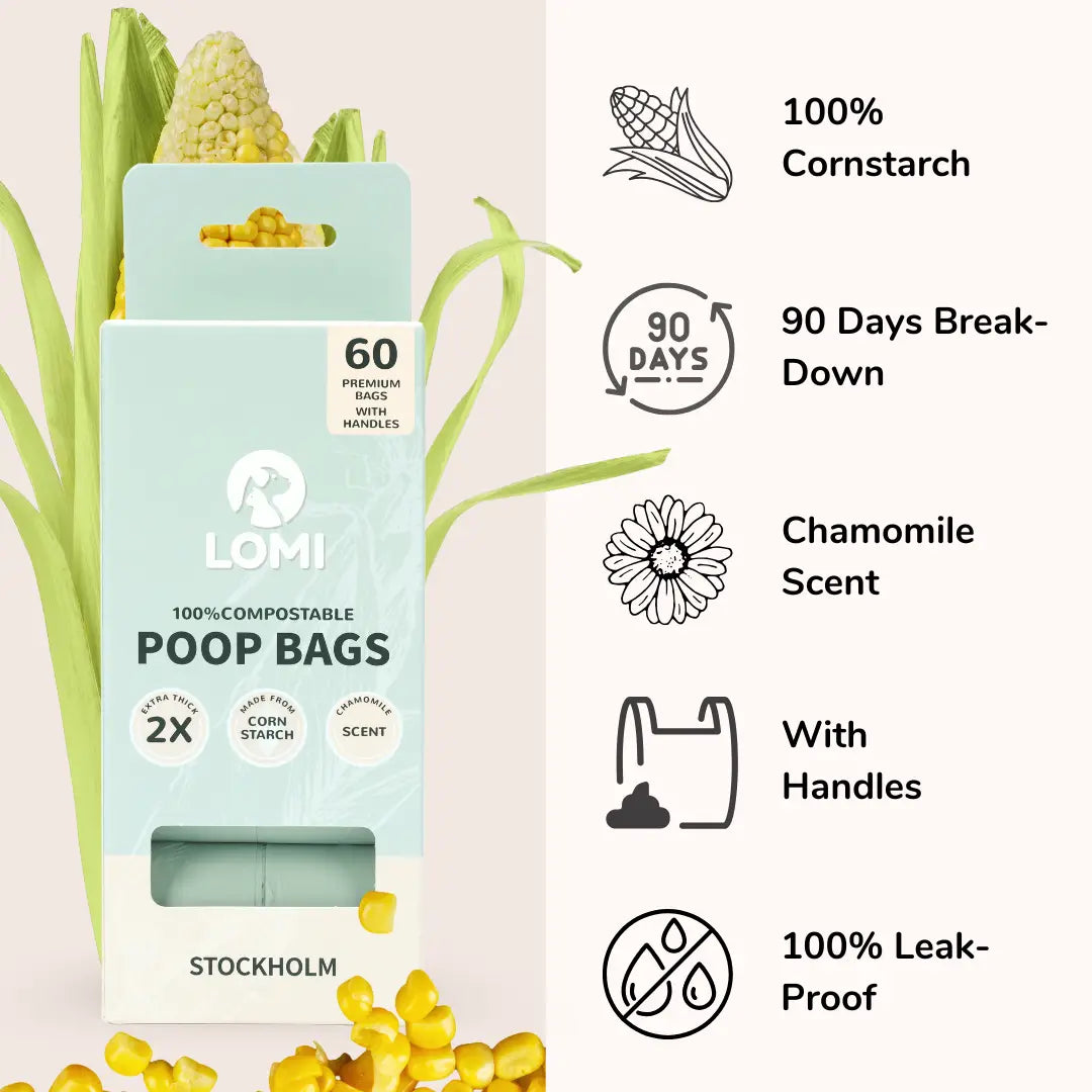 100% Compostable Poop Bags with Handles | 4 Rolls