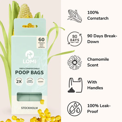 100% Compostable Poop Bags with Handles | 4 Rolls