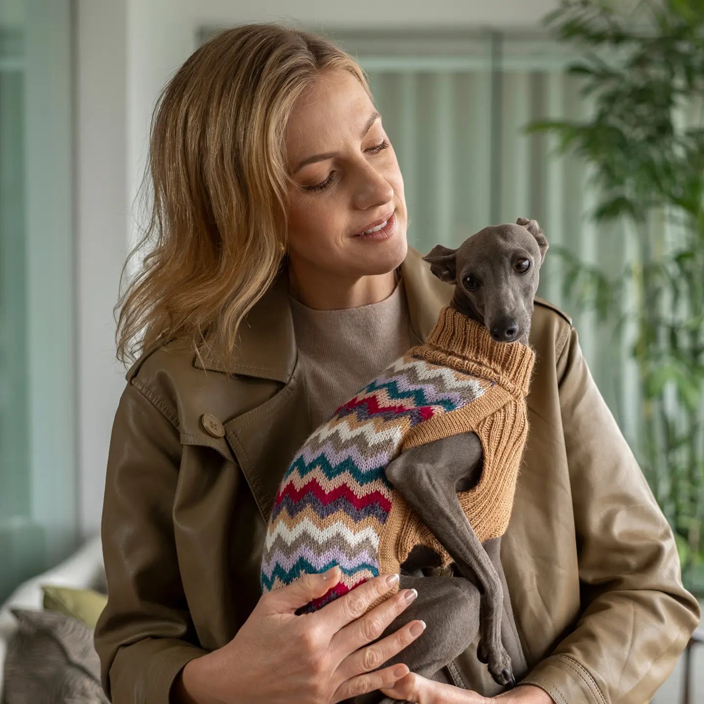 Camel Chevron Knit Alpaca Sweater