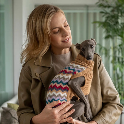 Camel Chevron Knit Alpaca Sweater