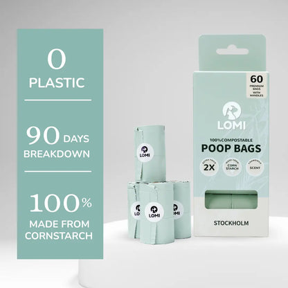 100% Compostable Poop Bags with Handles | 4 Rolls