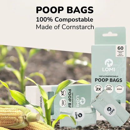100% Compostable Poop Bags with Handles | 4 Rolls
