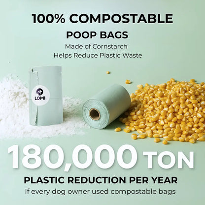 100% Compostable Poop Bags with Handles | 4 Rolls