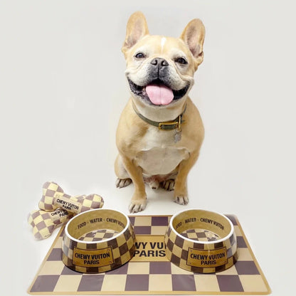 Chewy Vuiton Dog Bowl - Checker