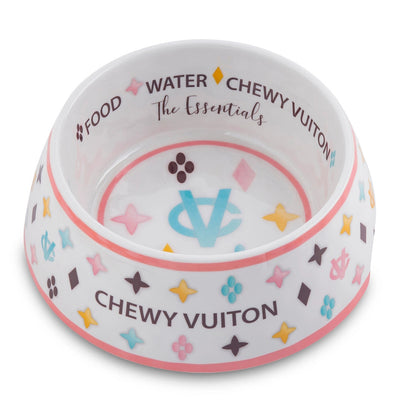 Chewy Vuiton Dog Bowl - White