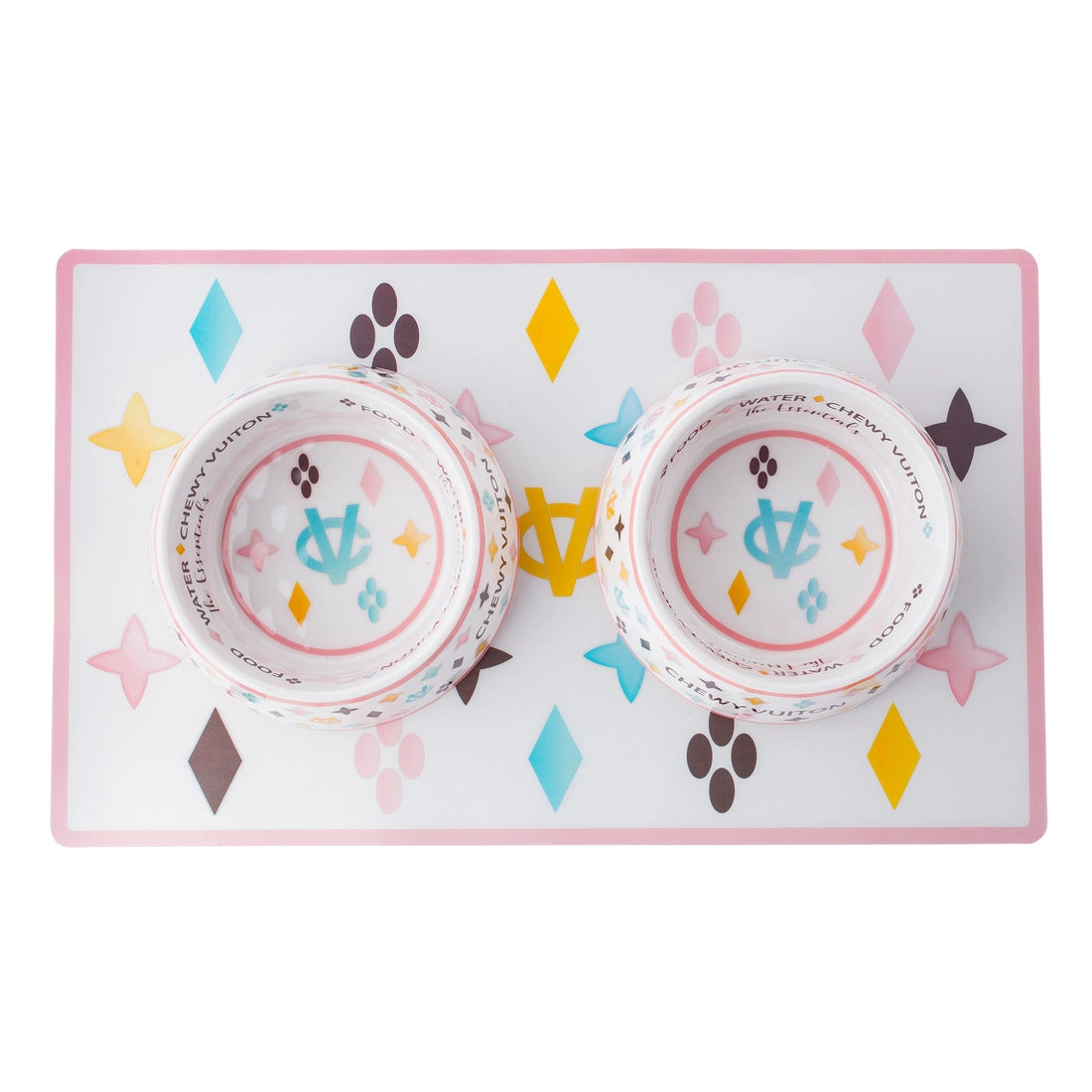 Chewy Vuiton Dog Bowl - White