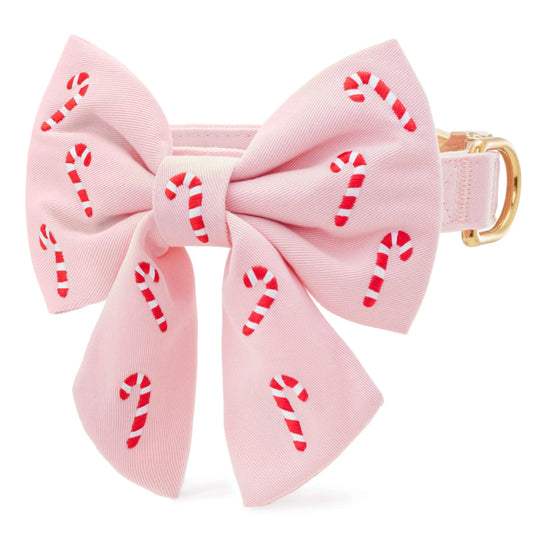 Candy Canes Embroidered Bow Tie Collar | Blush Pink