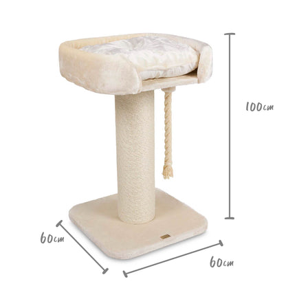 High Bed Cat Scratch Post - Cream Plush