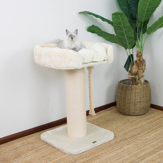 High Bed Cat Scratch Post - Cream Plush