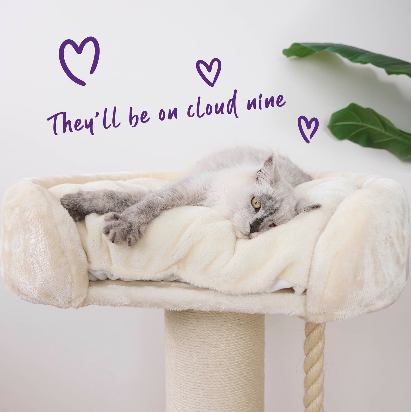 High Bed Cat Scratch Post - Cream Plush