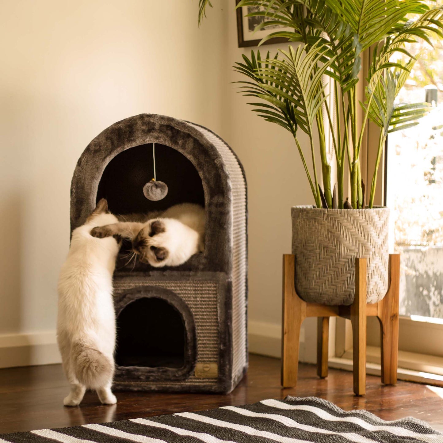 2 Chambers Cat Den - Charcoal