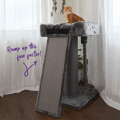 High Bed Cat Scratch Post with Ramp - Charcoal