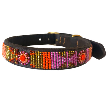 Beaded Dog Collar - Framboise