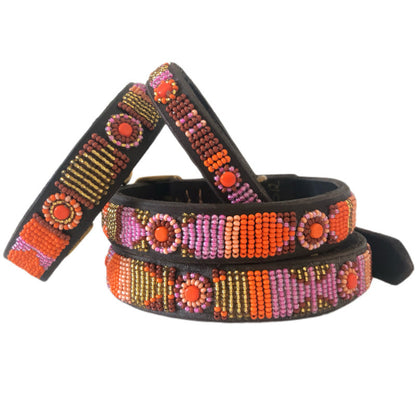 Beaded Dog Collar - Framboise