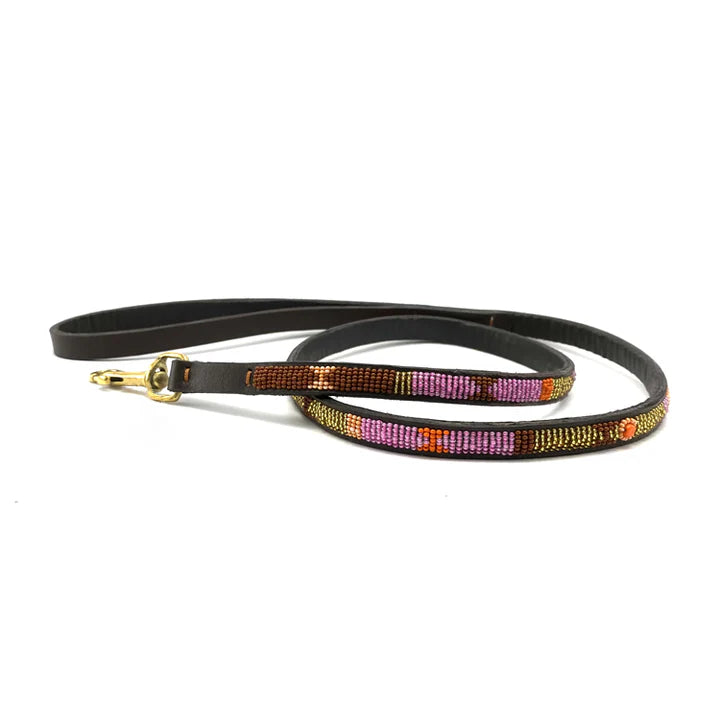Beaded Dog Lead - Framboise