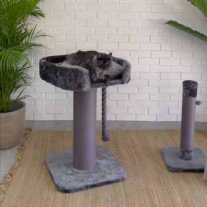 High Bed Cat Scratch Post - Charcoal Plush